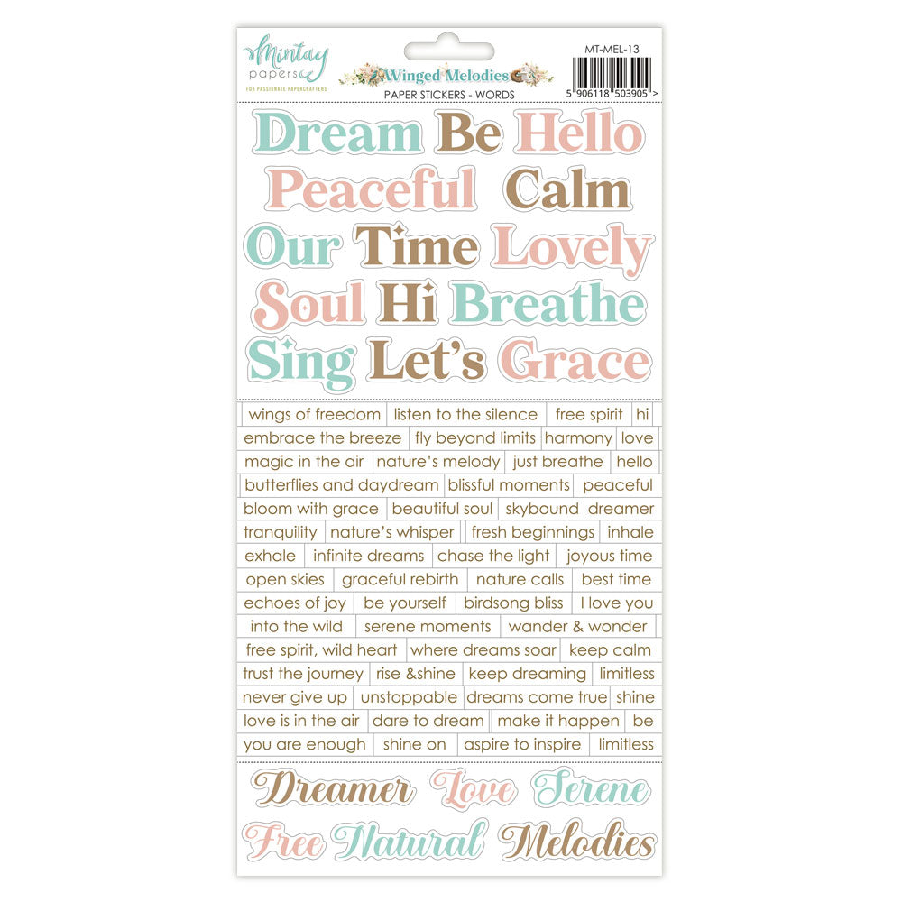 Mintay Winged Melodies 6"x12" Words Stickers Sheet