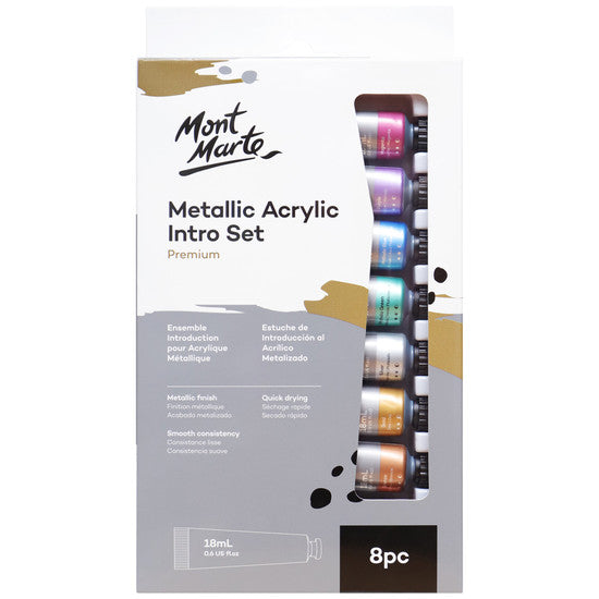 Mont Marte Metallic Acrylic Paint Set, 8 Colors, 18ml Tubes
