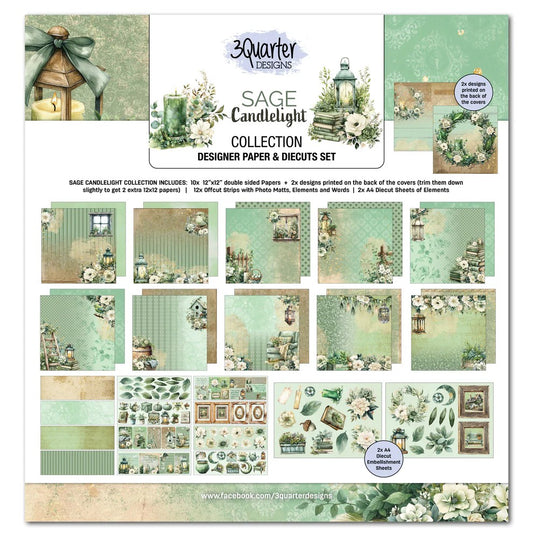 3 Quarter Designs Sage Candlelight 12"x12" Paper Collection Pack