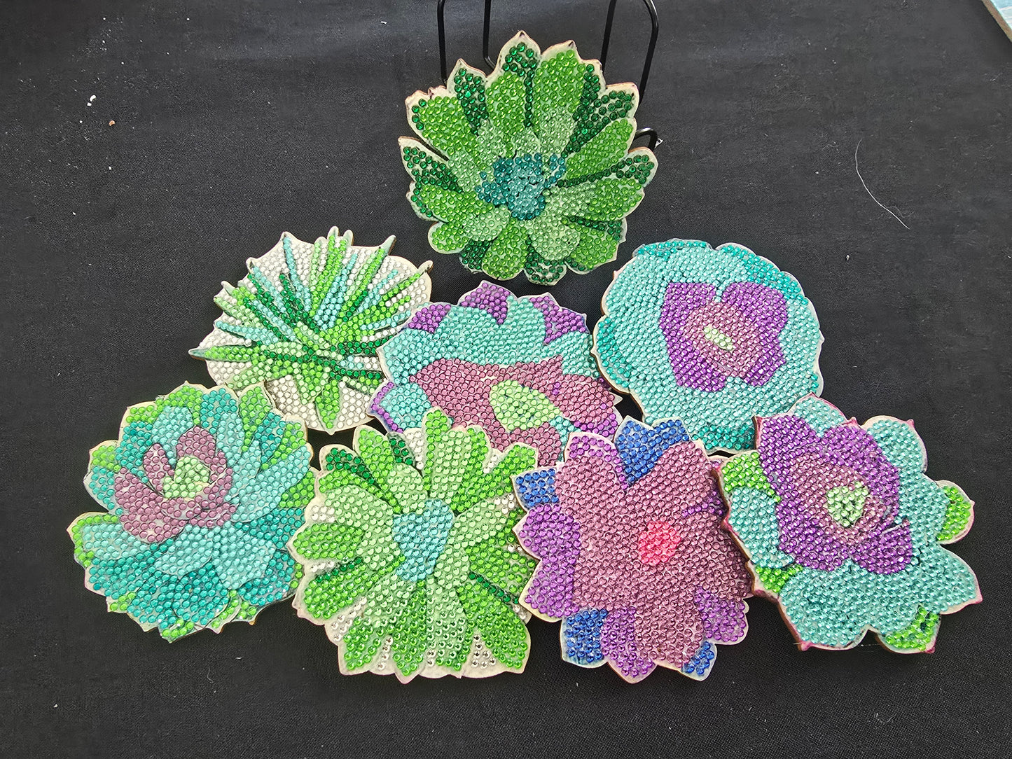 Autumn Leaves 8-piece Diamond Dot Coaster Set + Stand