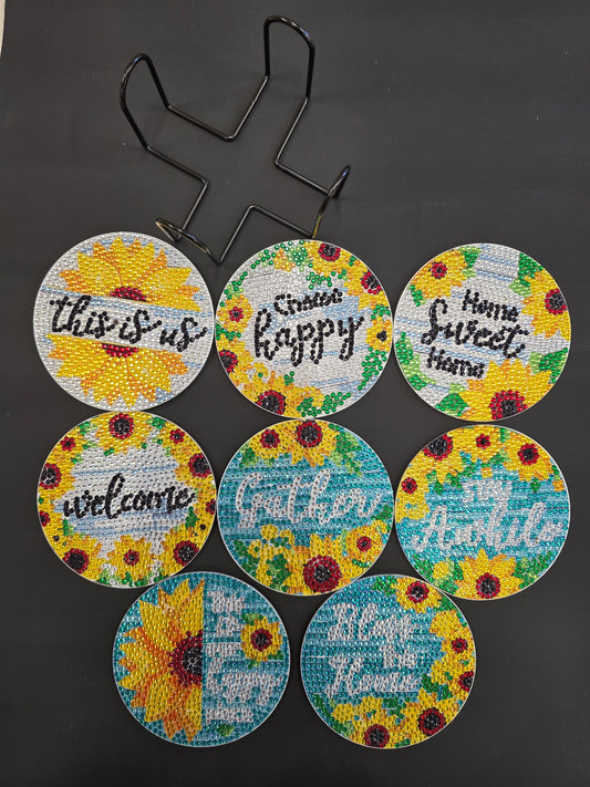 Sunflower Welcome Affirmations 8 Coaster & Stand Set
