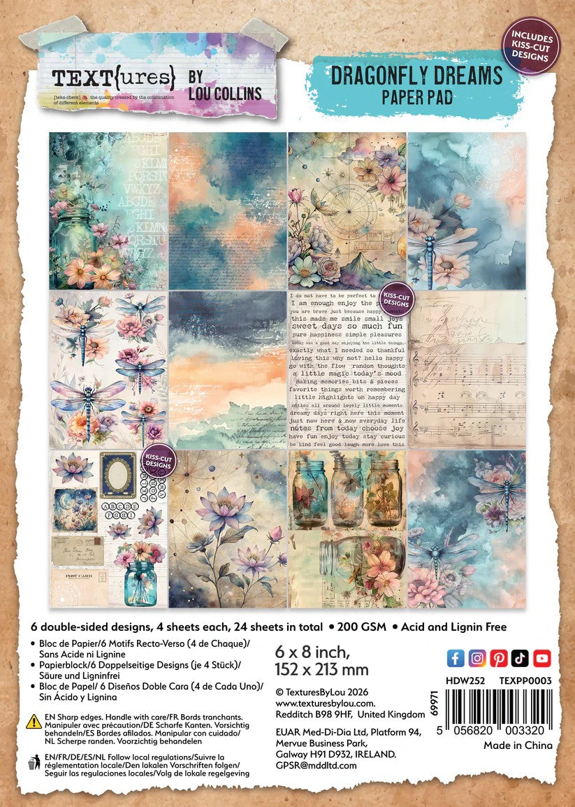 TEXT(ures) by Lou Collins Dragonfly Dreams 6"x8" Paper Pad