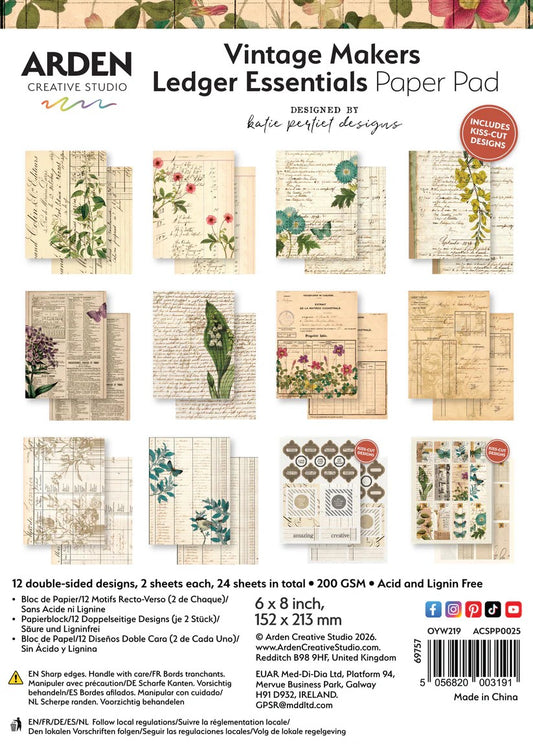 Arden Creative Studio Vintage Makers Ledger Essentials 6"x8" Paper Pad