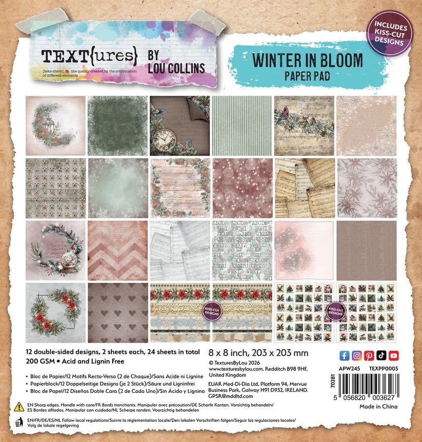 TEXT(ures) by Lou Collins Winter in Bloom Paper 8"x8" Paper Pad