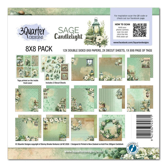 3 Quarter Designs Sage Candlelight 8"x8" Paper Collection Pack