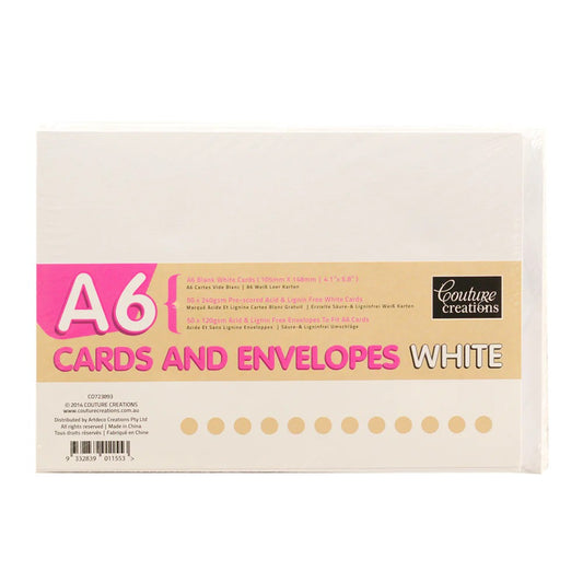 Couture Creations A6 Cards and Envelopes 50/Pkg - White
