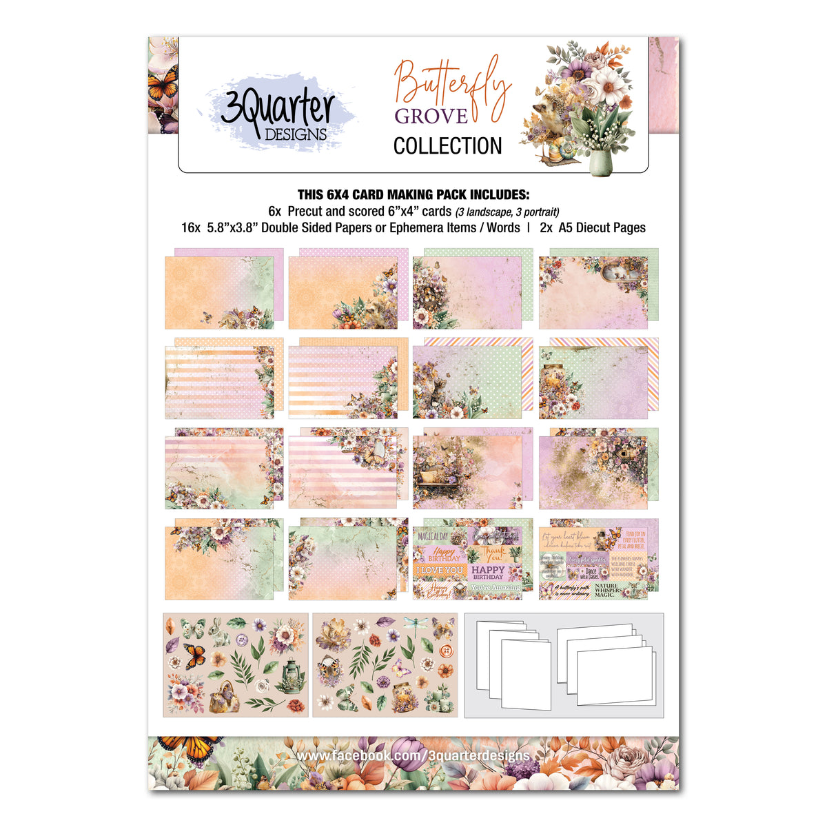 3 Quarter Designs Butterfly Grove 6"x4" Card Making Pack