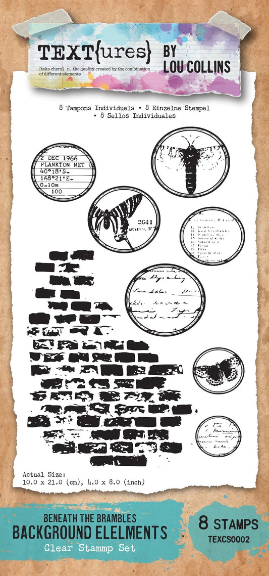 Text(ures) by Lou Colins Beneath the Brambles Background Elements Stamp Set