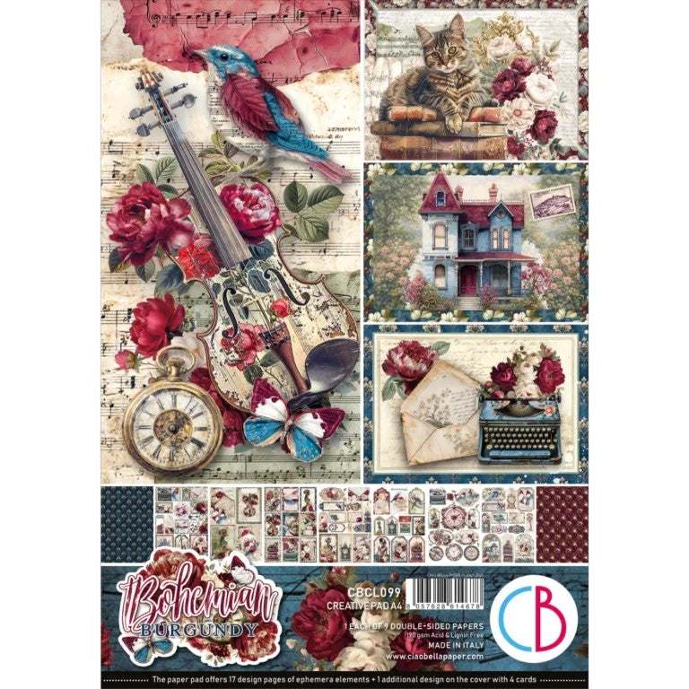 Ciao Bella Bohemian Burgundy A4 Creative Pad 9/Pkg