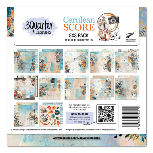 3 Quarter Designs Cerulean Score 8"x8" Paper Pack
