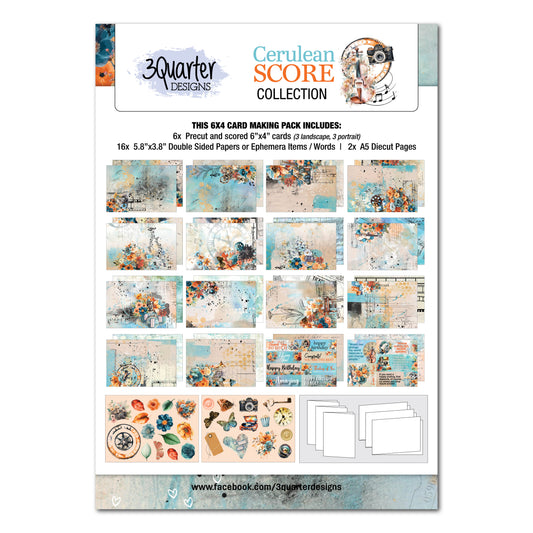 3 Quarter Designs Cerulean Score 6"x4" Card Making Pack