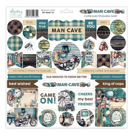 Mintay Man Cave Chipboard Ephemera Sheet