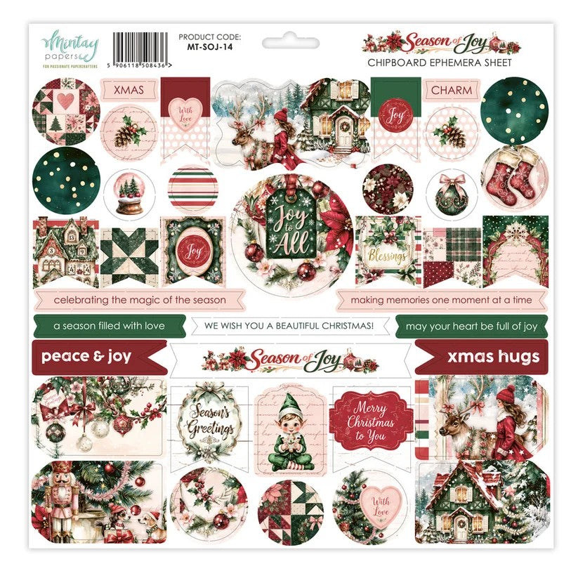 Mintay Season of Joy Chipboard Ephemera Sheet