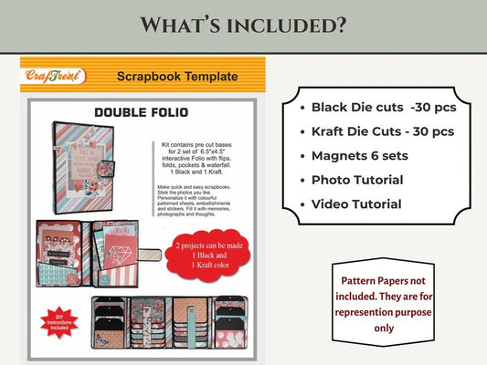 CrafTreat Double Folio DIY Scrapbook Blanks - 2 Sets - 1 Black & 1 Kraft