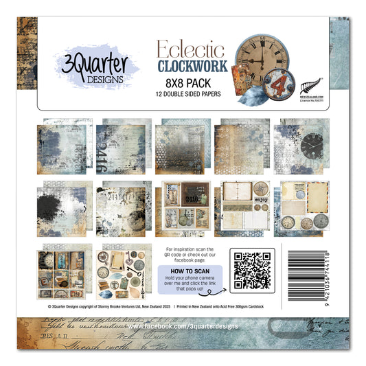 3 Quarter Designs Eckectic Clockwork 8"x8" Paper Pack