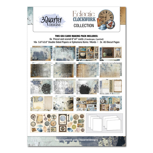3 Quarter Designs Eclectic Clockwork 6"x4" Card Making Pack