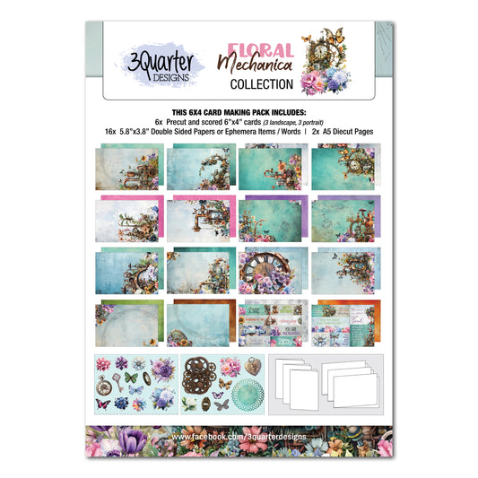 3 Quarter Designs Floral Mechanic 6"x4" Card Making Pack