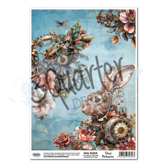 3 Quarter Designs Floral Mechanica Rice Paper Sheet