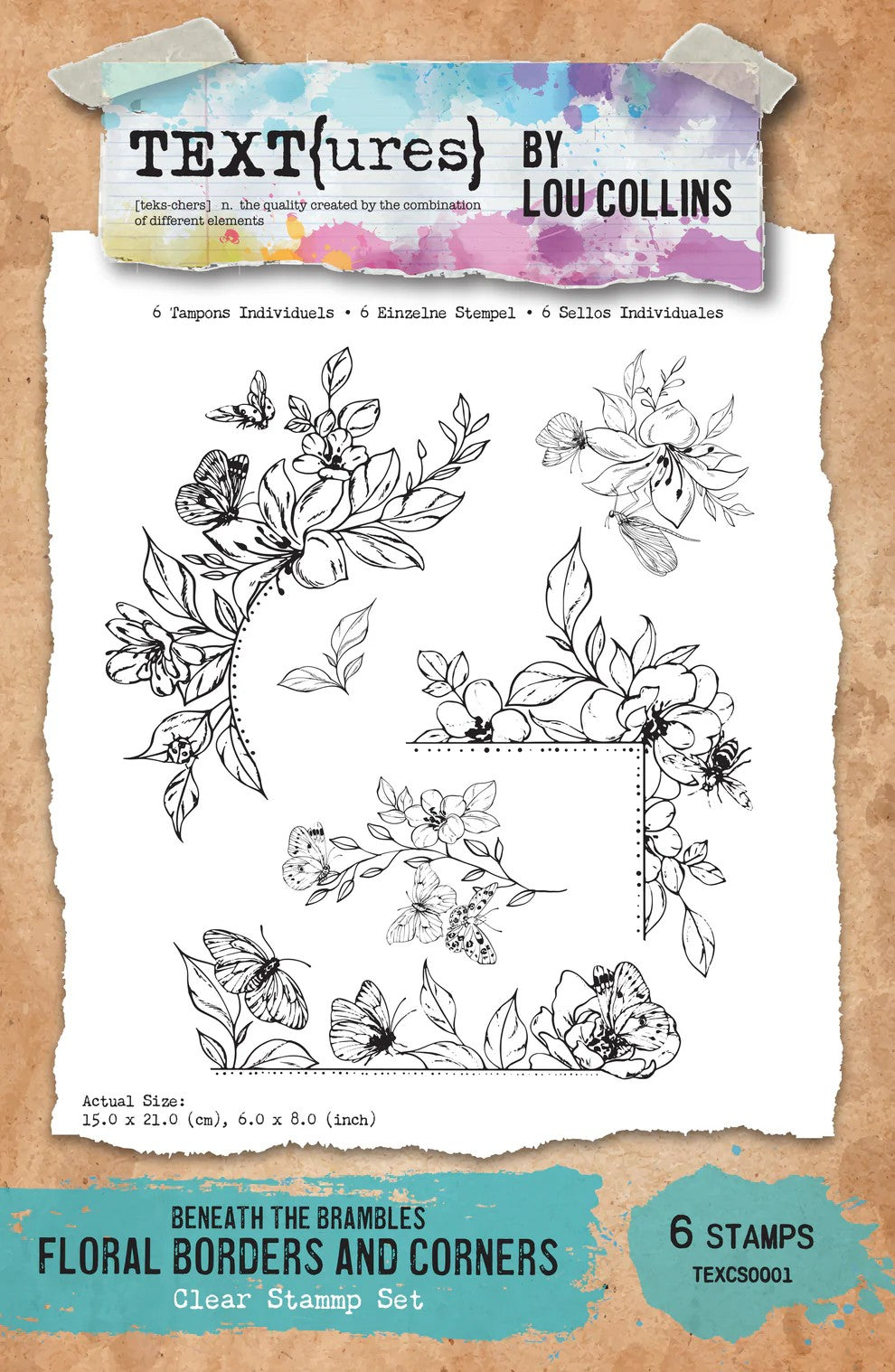 Text(ures) by Lou Collins Beneath the Brambles Floral Borders and Corners Clear Stamp Set