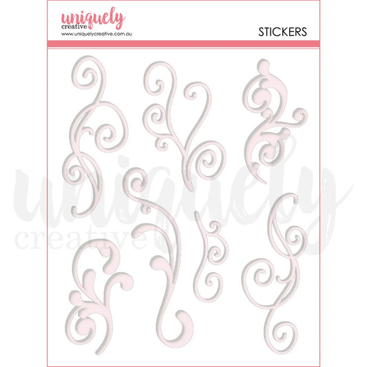 Uniquely Creative White Flourish Puffy Stickers