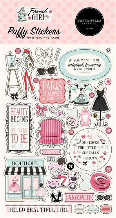 Carta Bella French Girl Puffy Stickers