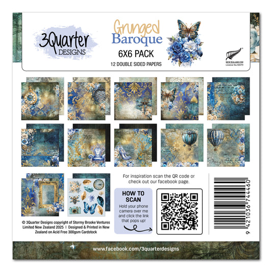 3 Quarter Designs Grunged Baroque 6"x6" Paper Pack