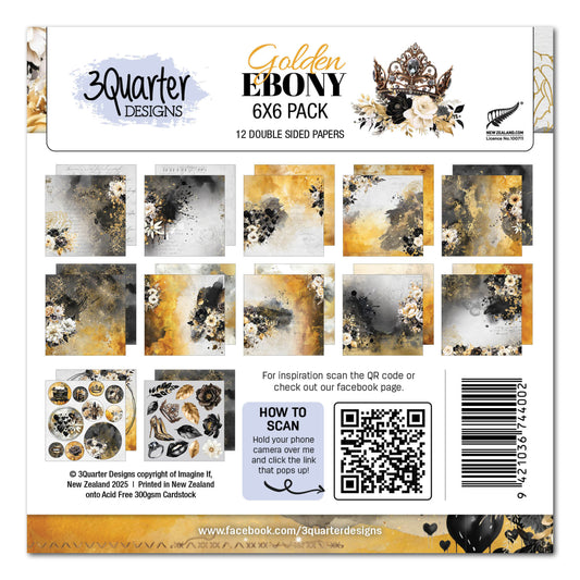3 Quarter Designs Golden Ebony 6"x6" Paper Pack