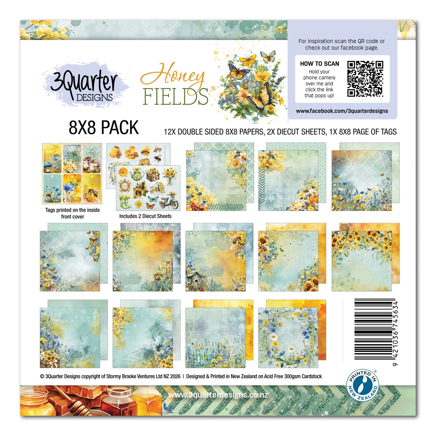 3 Quarter Designs Honey Fields 8"x8" Paper Pack