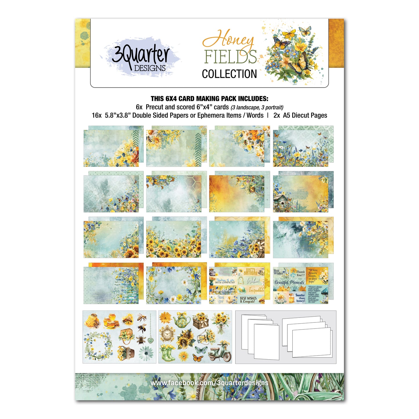 3 Quarter Designs Honey Fields 6"x4" Card Making Pack