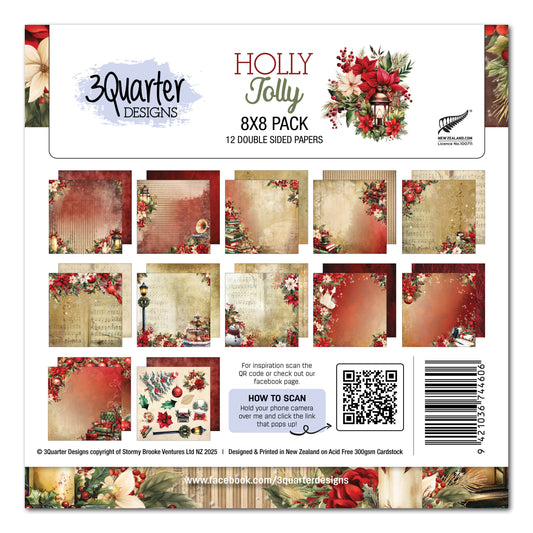 3 Quarter Designs Holly Jolly 8"x8" Paper Pack
