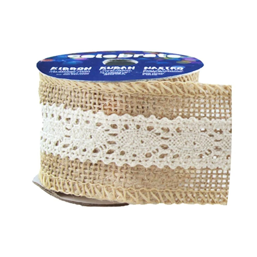 Celebrate Hessian Ribbon with Cotton Lace 50mm x 2m