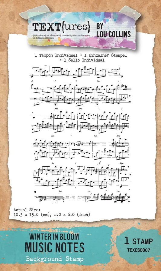 TEXT(ures) by Lou Collins Winter in Bloom Music Notes 4" x 6" Background Stamp