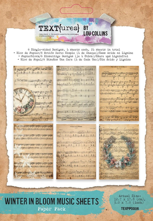TEXT(ures) by Lou collins Winter in Bloom Music Sheets Paper Pad 5"x7"