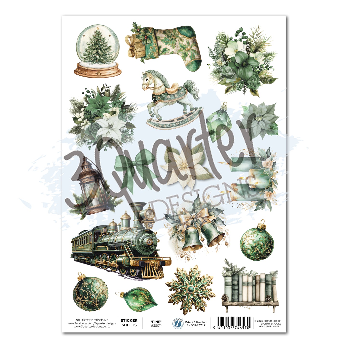 3 Quarter Designs Pine A4 Sticker Sheet