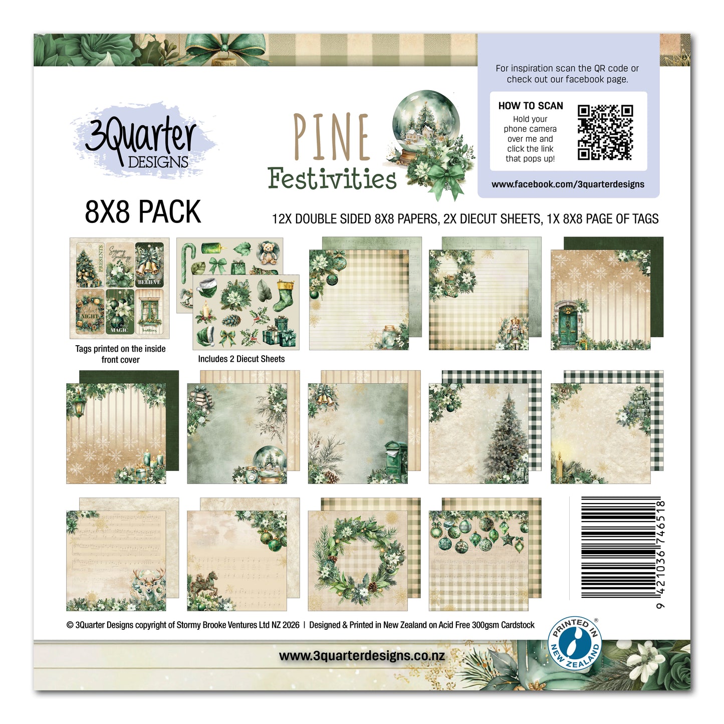 3 Quarter Designs Pine Festivities 8"x8" Paper Collection Pack