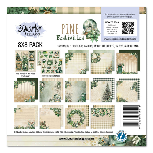 3 Quarter Designs Pine Festivities 8"x8" Paper Collection Pack