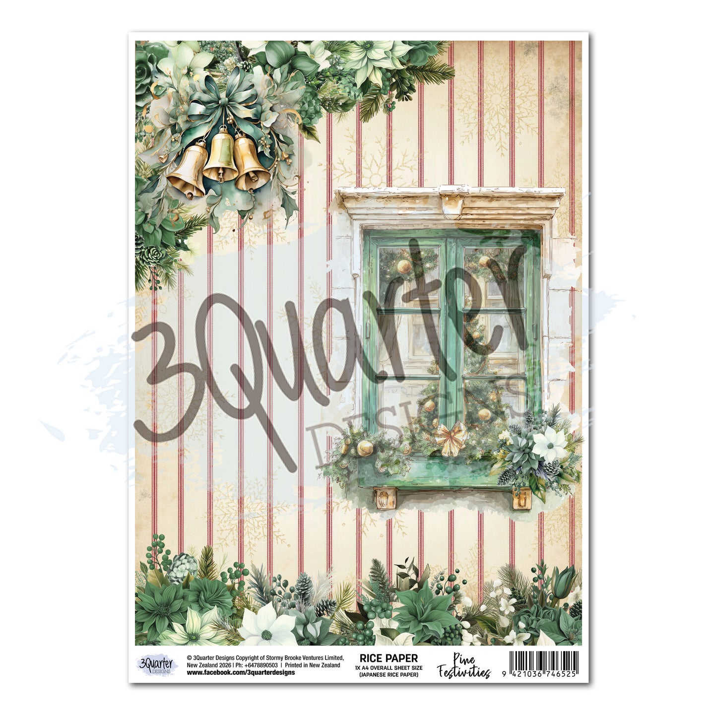 3 Quarter Designs Pine Festivities A4 Rice Paper