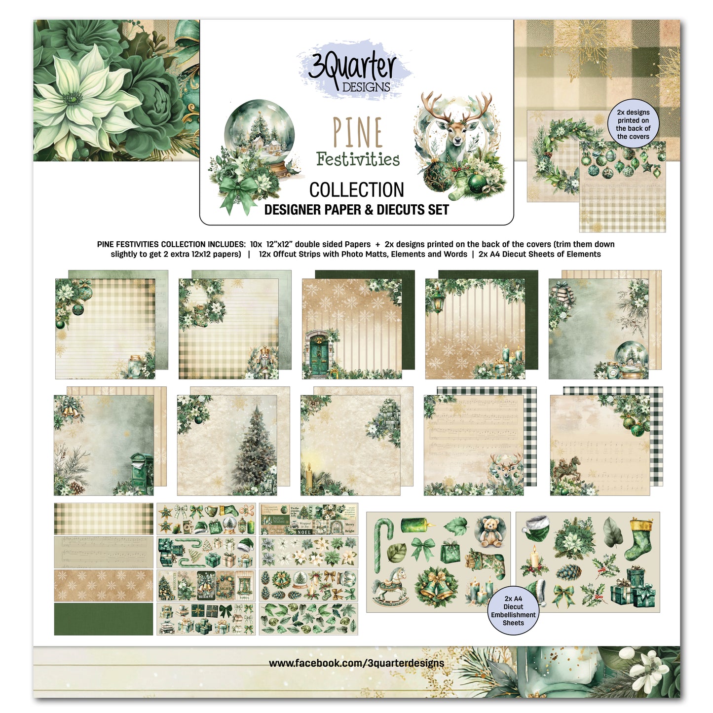 3 Quarter Designs Pine Festivities 12"x12" Paper Collection Pack