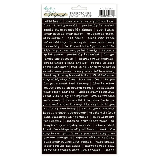 Mintay Art Journal Essentials - Phrases 1 Paper Stickers - Black