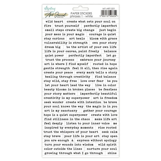 Mintay Art Journal Essentials - Phrases 1 Paper Stickers - White