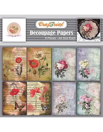 CrafTreat Poppies & Roses A4 Decoupage Paper