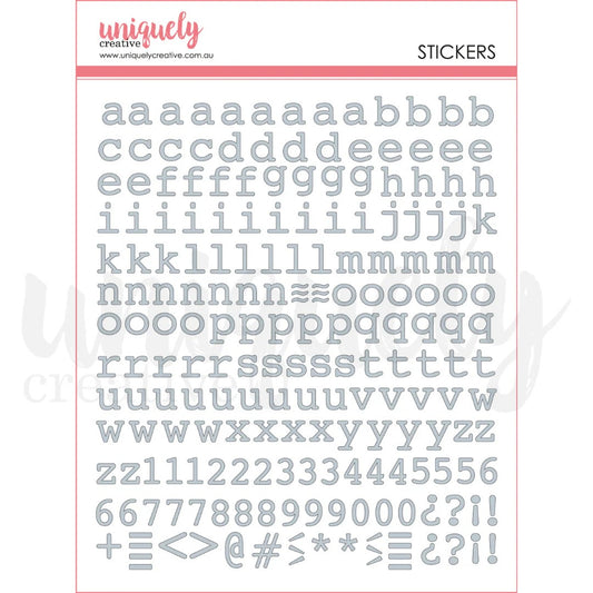 Uniquely Creative Puffy Silver Alpha Stickers - Lower Case