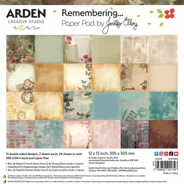 Arden Creative Studios Remembering 12"x12" Paper Pad