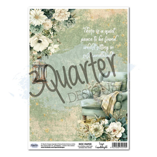 3 Quarter Designs Sage Candlelight A4 Rice Paper