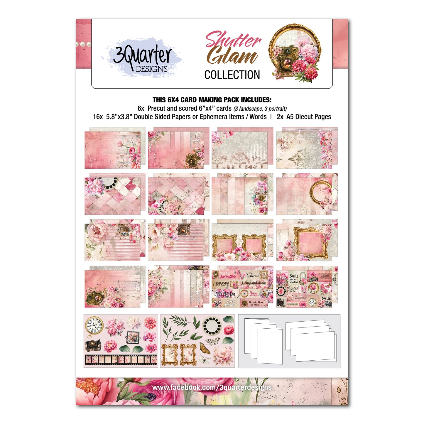 3 Quarter Designs Shutter Glam 6"x4" Card Making Pack