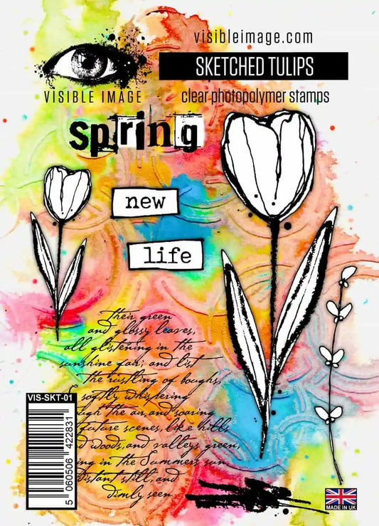 Visible Image Sketched Tulips Clear Stamp Set