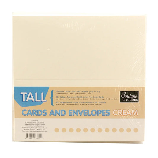 Couture Creations Tall Cards and Envelopes 50/pkg - Cream