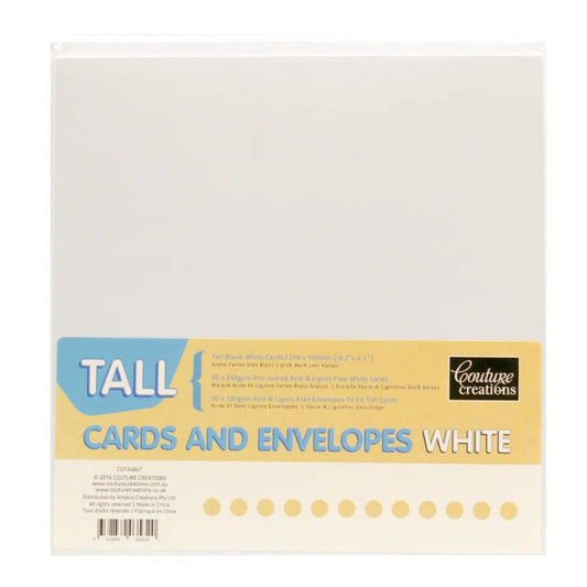 Couture Creations Tall Cards and Envelopes 50/Pkg-White