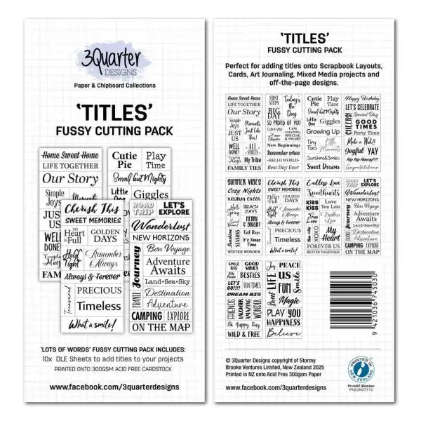 3 Quarter Designs Fussy Cutting Pack - Titles