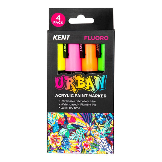 Kent Urban Acrylic Paint Markers Medium Nib 6mm Fluoro Pack 4